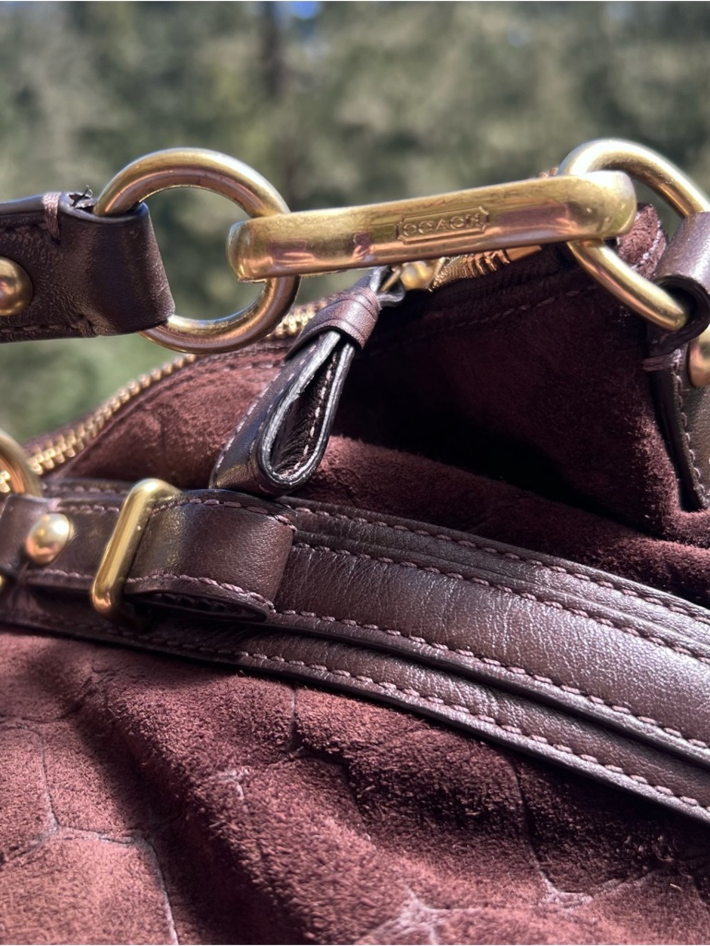 VINTAGE COACH Y2K Croc Embossed Brown Suede Sophia Satchel w Gold Hardware 15949 - Picture 4 of 15